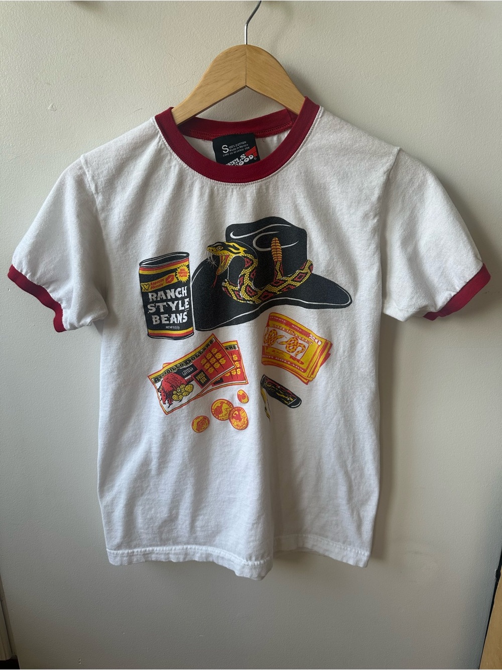 Casual White Ringer Tee with Red Trim & Western Graphic - Picture 3 of 5